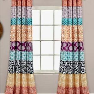 Boho Colorful Patchwork Curtains – 2 Panels – 84” – NWT